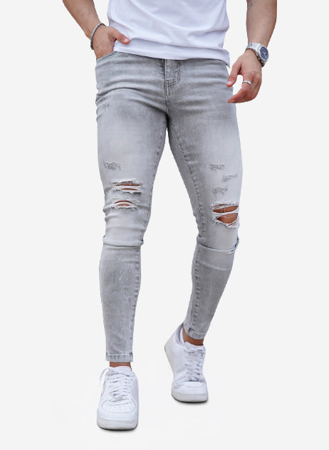 Men‘s Ripped Washed Skinny Marble Grey Jean