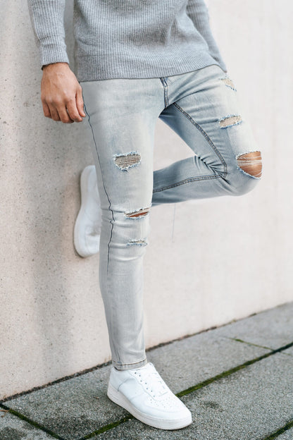 Men's Ripped Knee Skinny Jean - Washed Blue