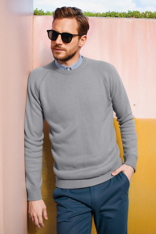 Men Round Neck Sweater - Grey