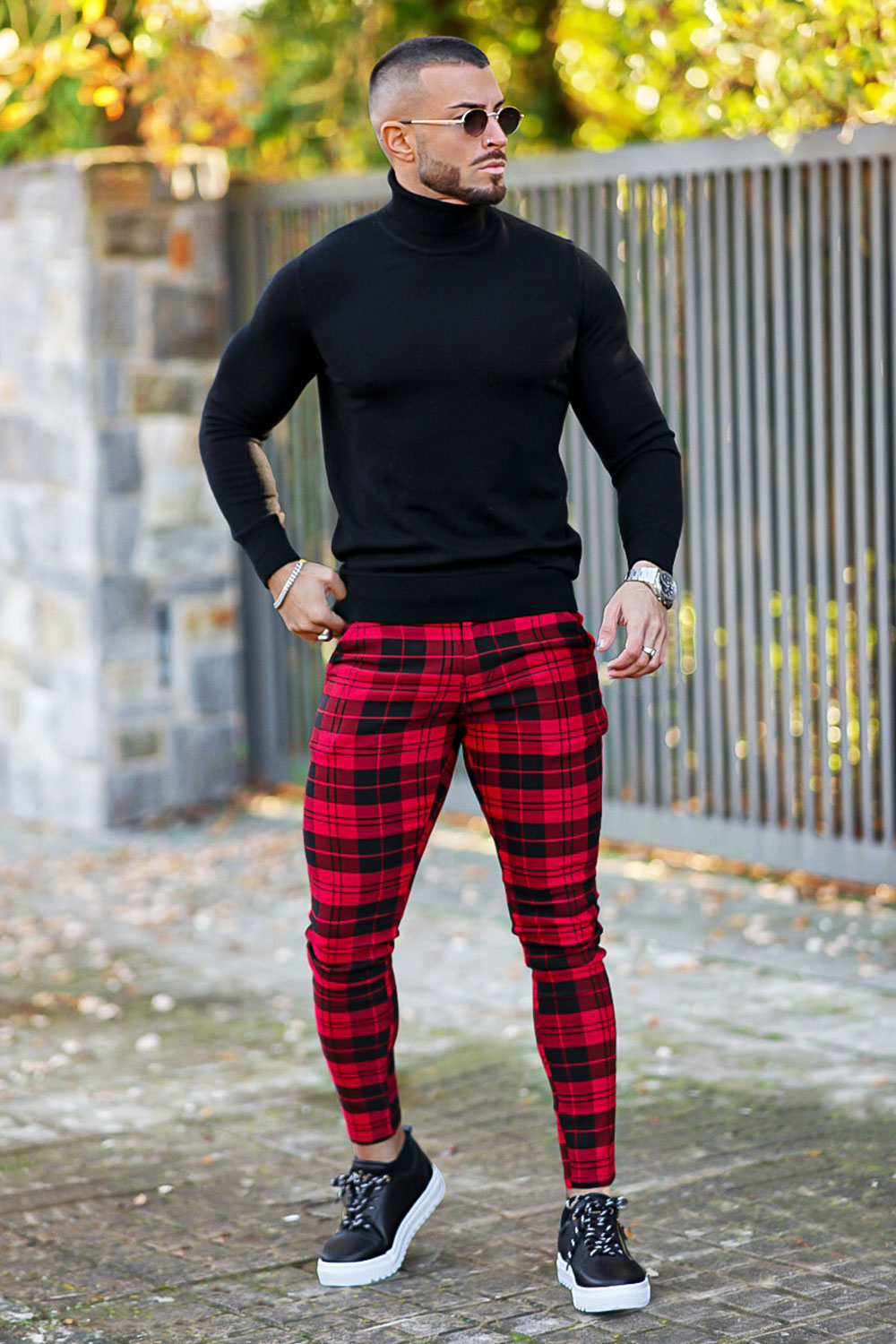  Red And Black Plaid Chino Pants