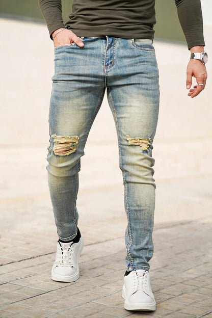 Men's Blue Skinny Jean Ripped - Washing