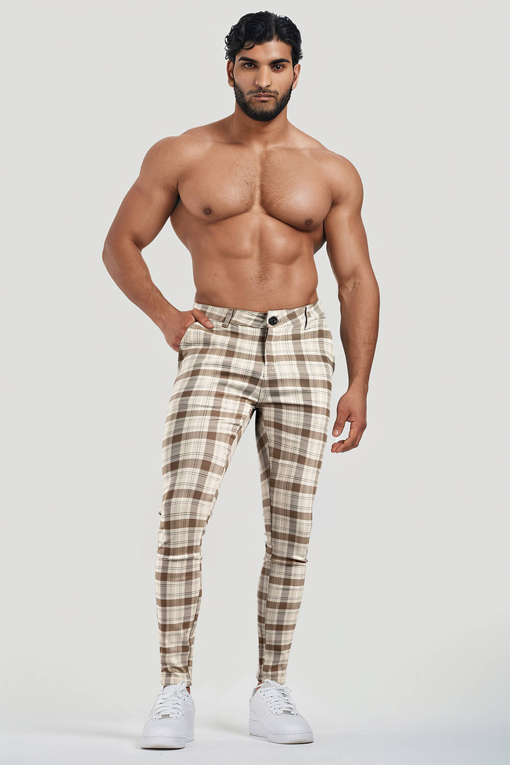 Mens Skinny Pant - Brown Plaid