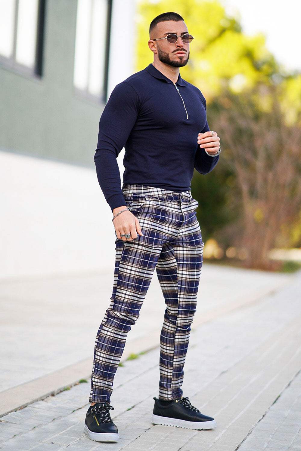 checkered chino pants