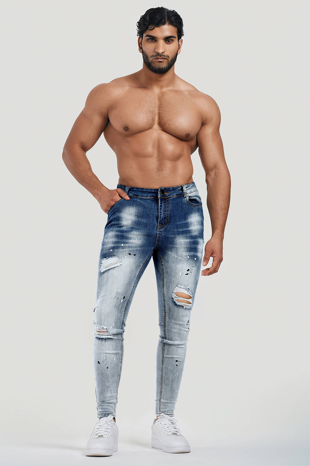 Men Blue Skinny Jeans - Spray Paint