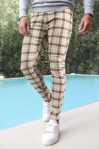 Mens Skinny Pant - Brown Plaid