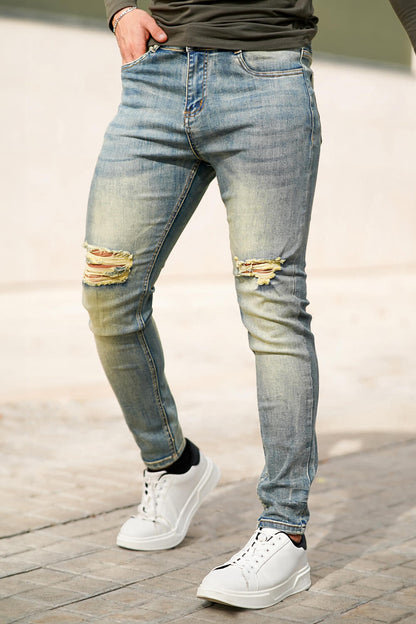 Men's Blue Skinny Jean Ripped - Washing