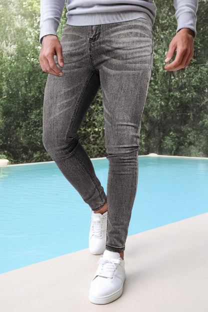 Men's Zipper Skinny Jean -Gray & Washed