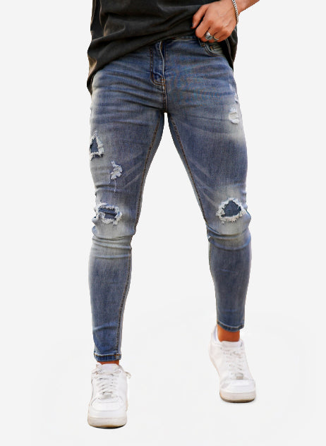 Men's Stretch Skinny Jean - Ripped & Blue