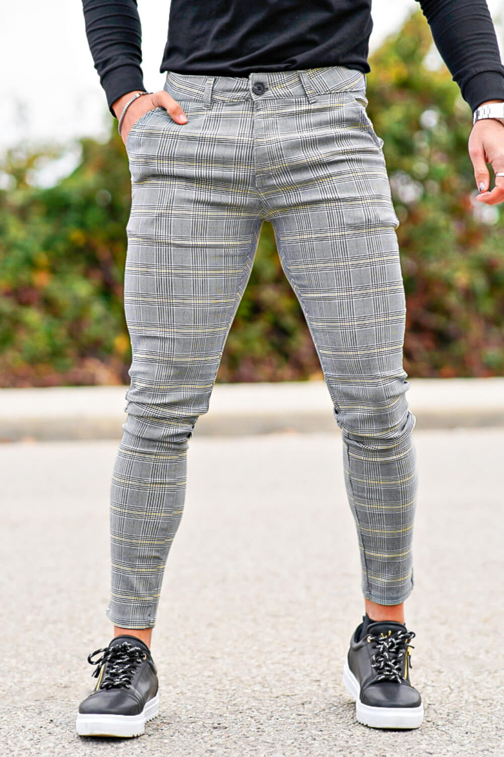 Pantalon à carreaux gris clair pour homme