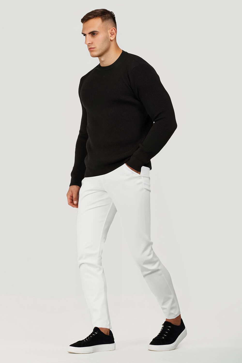 Men Round Neck Sweater - Black