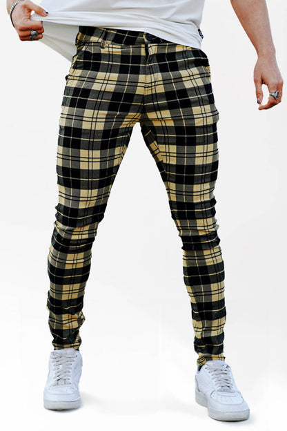 Men's Plaid Pant - Black And Light Yellow