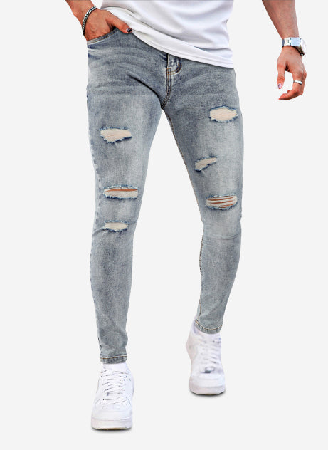 Mens Skinny Denim Blue Jeans - Ripped