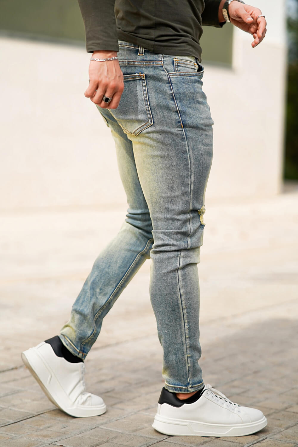 Men's Blue Skinny Jean Ripped - Washing