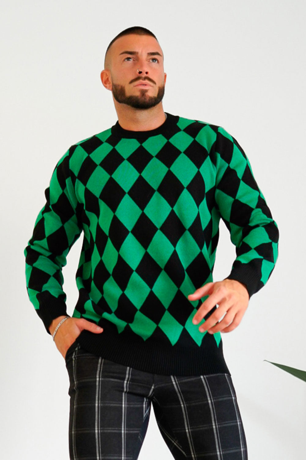 green men’s plaid sweater