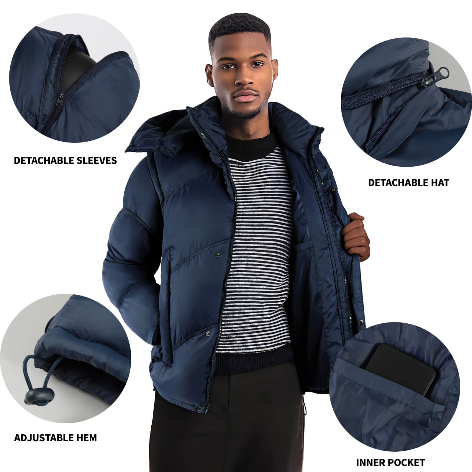 Men's Down Coat - Navy Blue