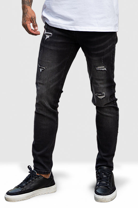 Graue Stretch-Jeans für Herren – zerrissen