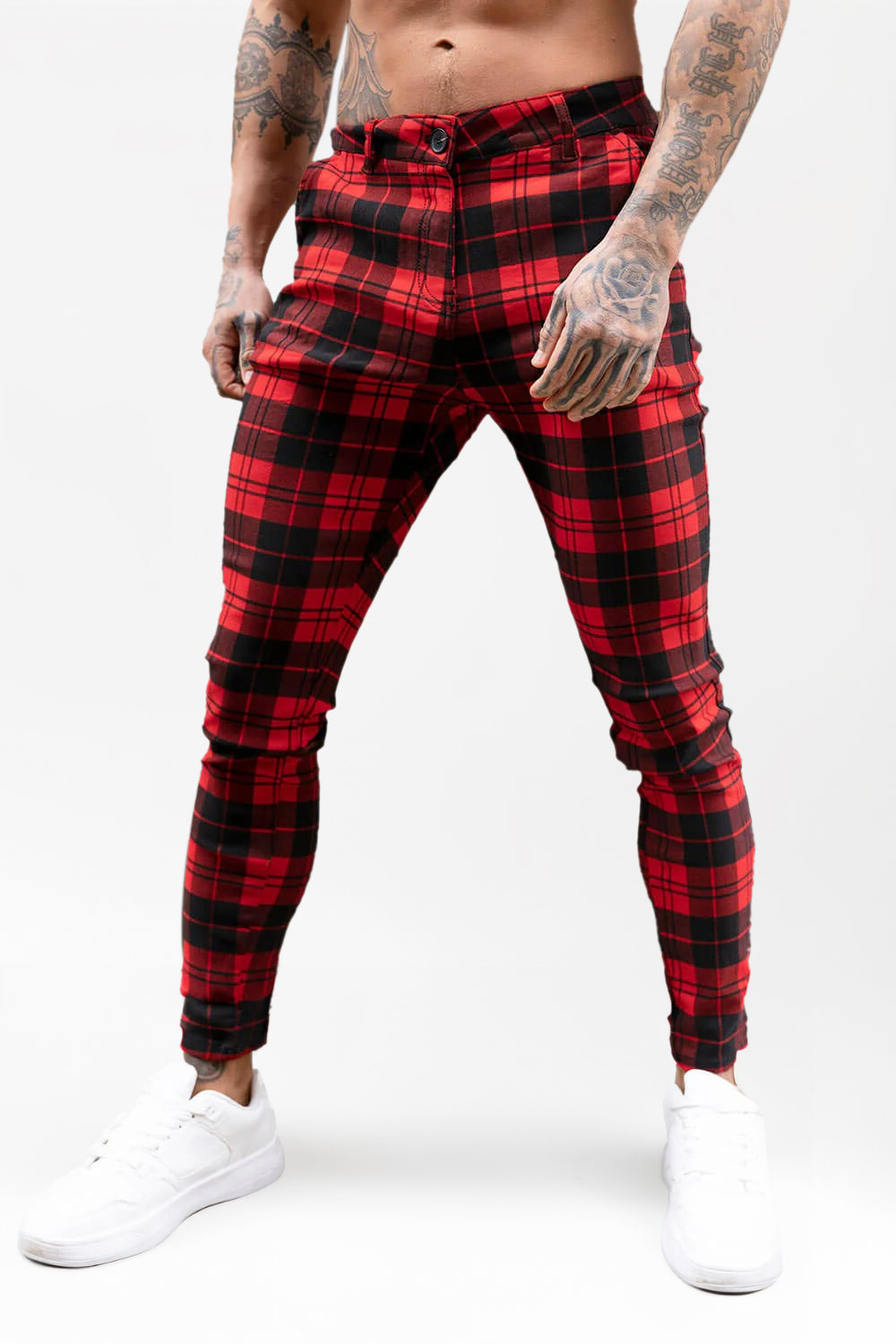 Men's Fashion Skinny Pants - Red & Black