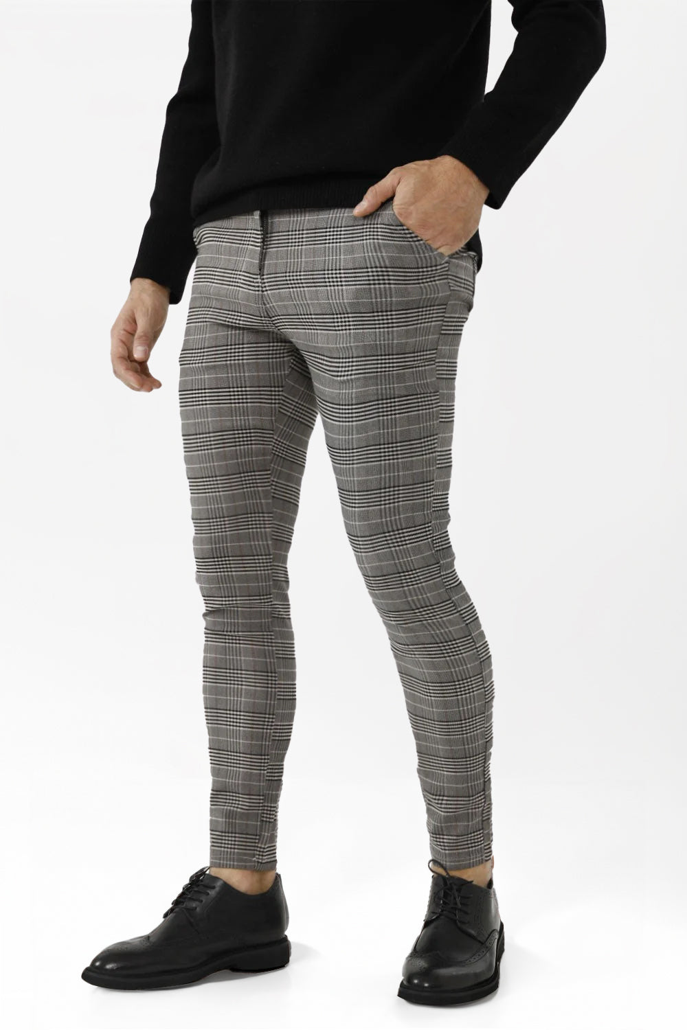 Stretch Skinny Grid Pants