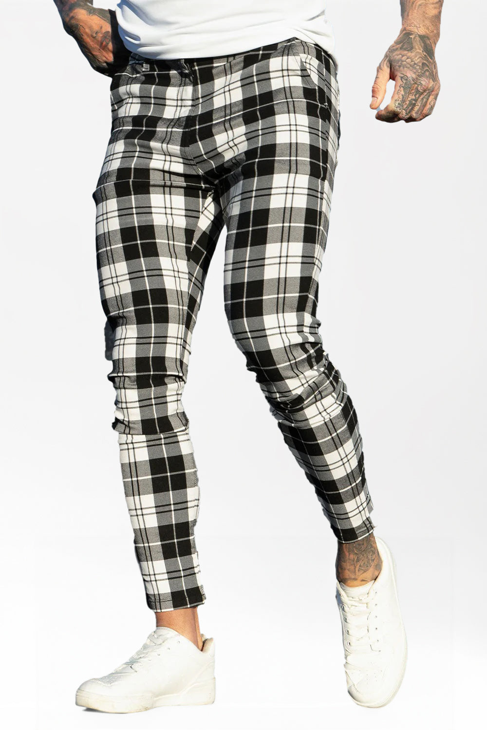 Relaxed Skinny Pants - Grey & Plaid