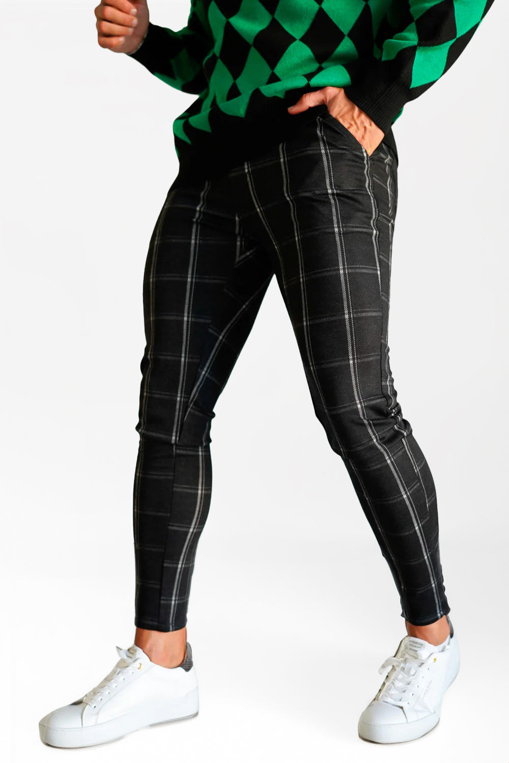 Men's Black Plaid Skinny Pants