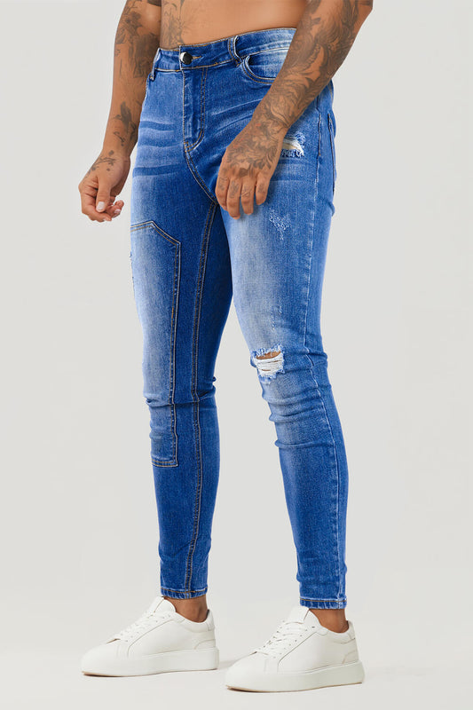 Jean skinny super stretch pour homme - Bleu