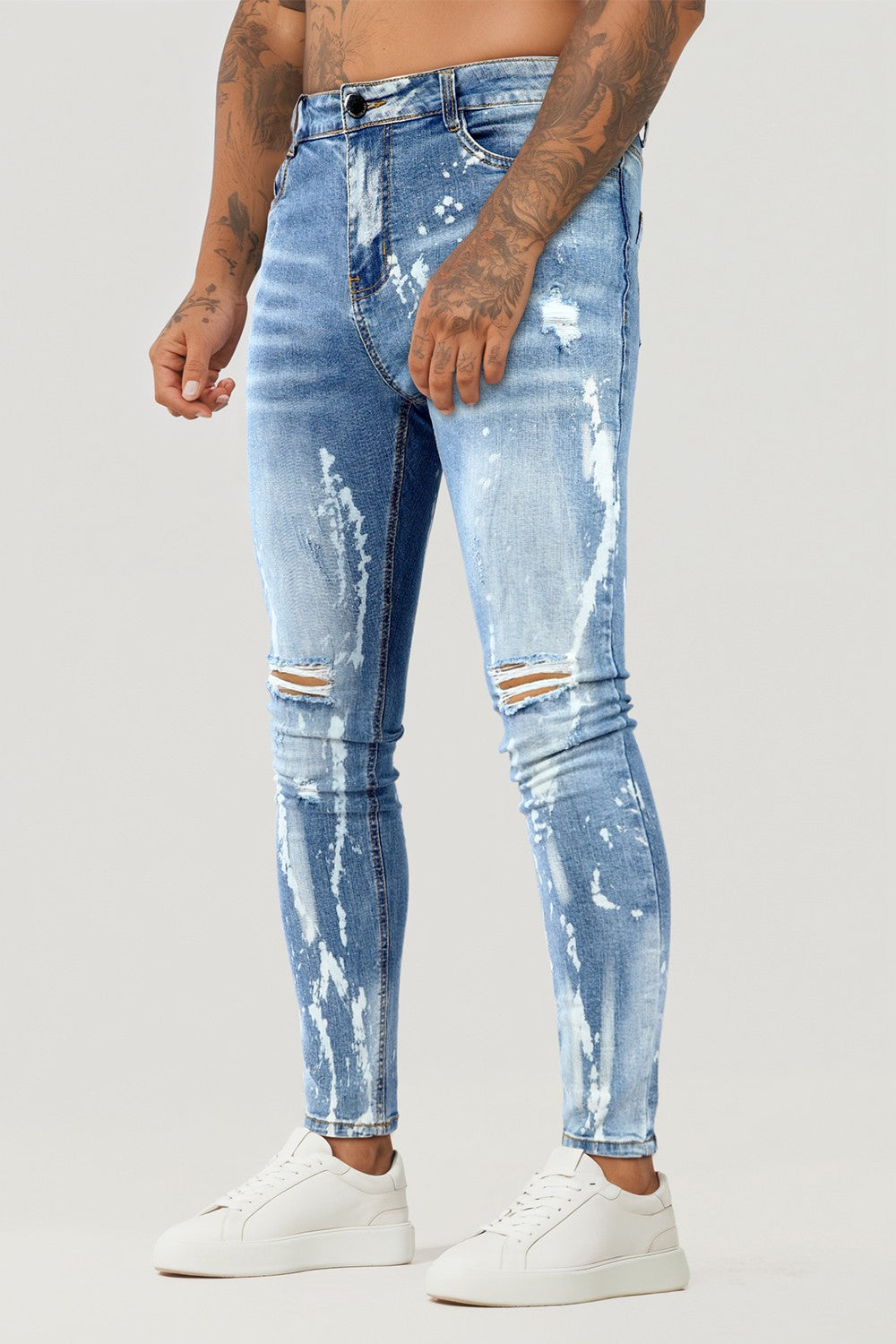 Men's Light Blue Skinny Ripped Jean