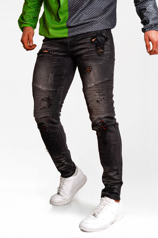 Men's Black High Waisted Skinny Jean - Ripped