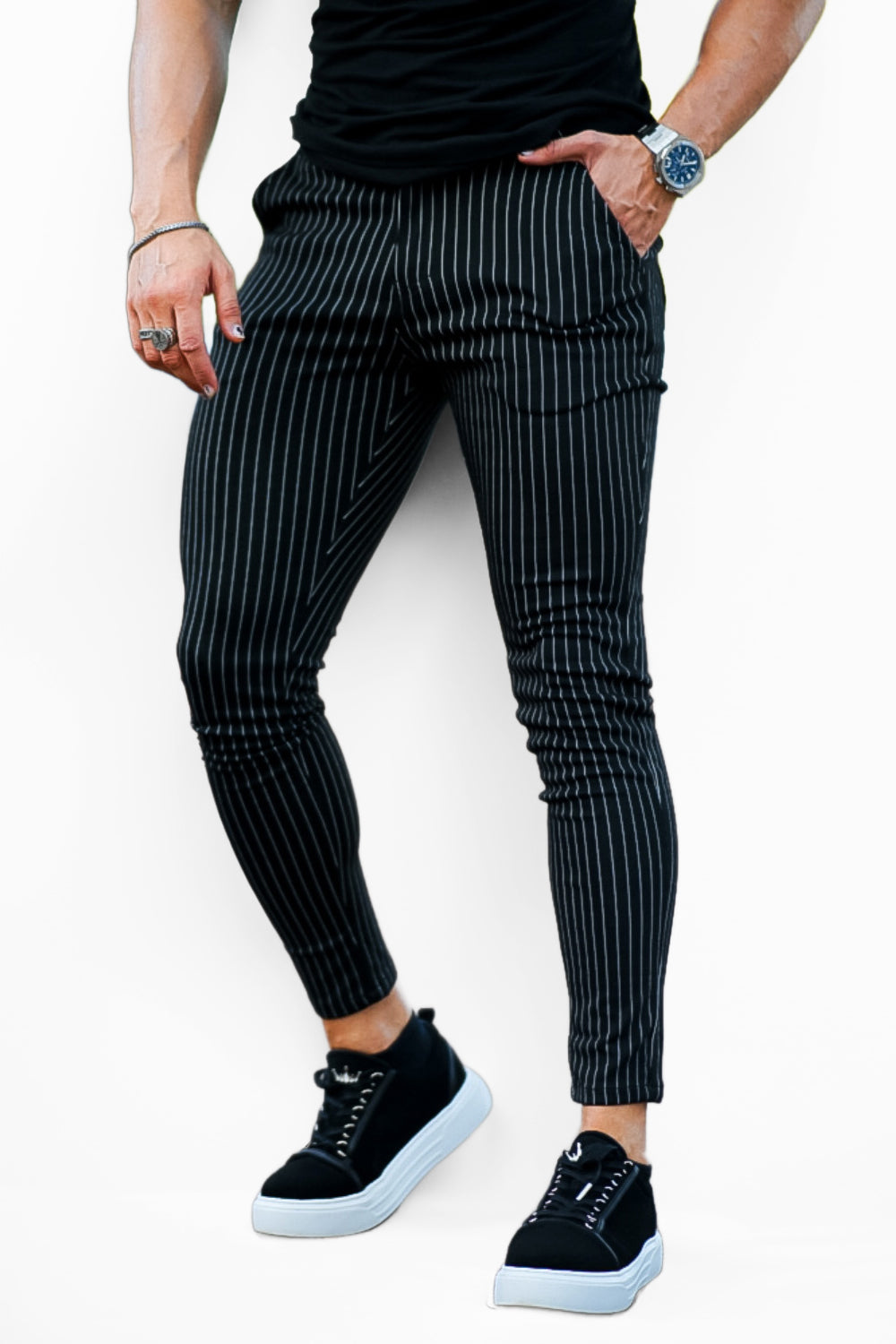 Mens Striped Pant - Black & Grey