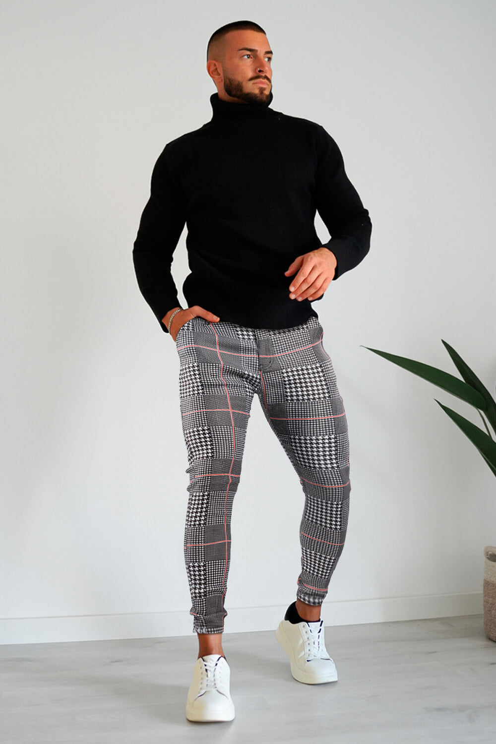 Men's Relaxed Chino Pant - Black And White Lattice