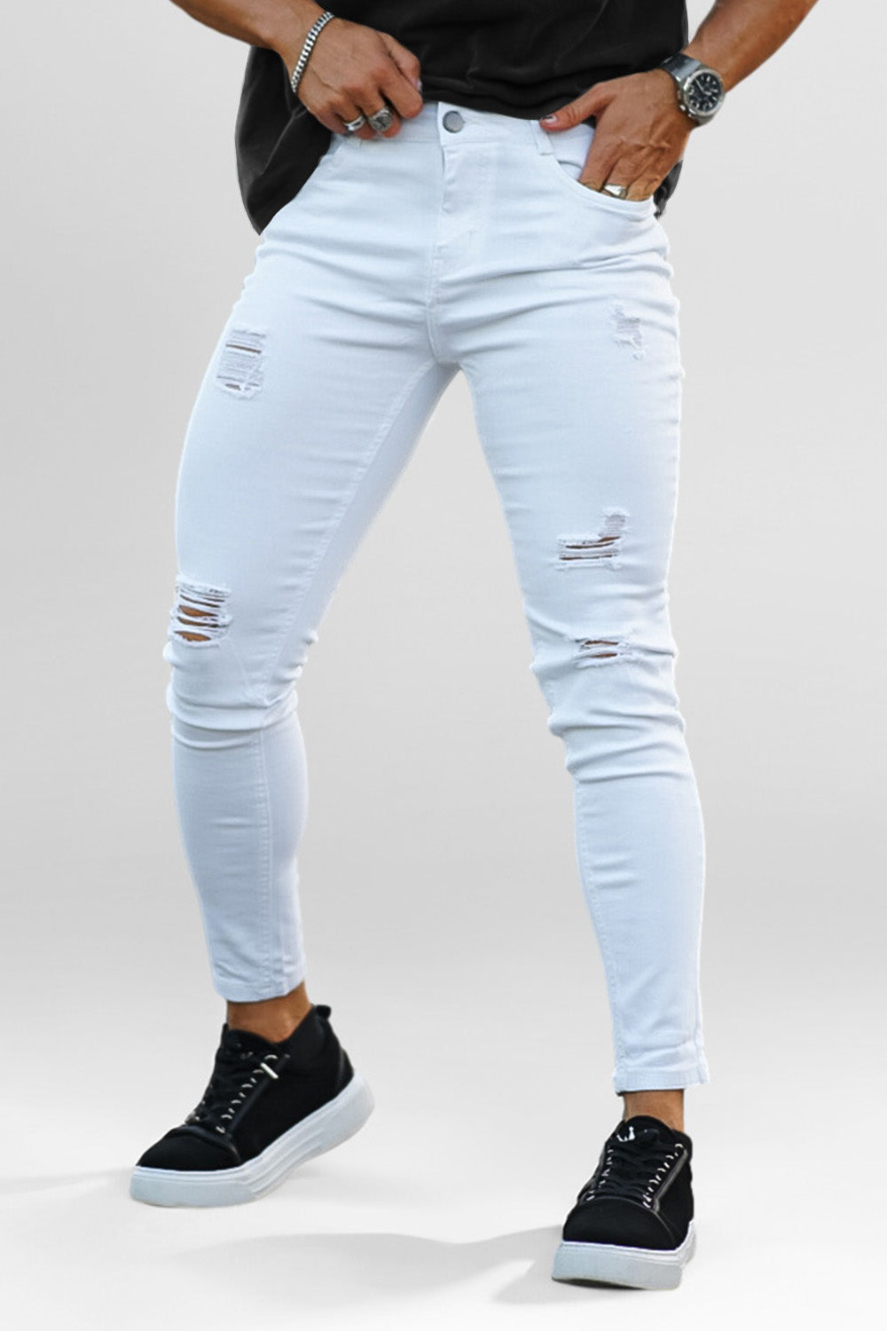 men's ripped skinny jeans - white