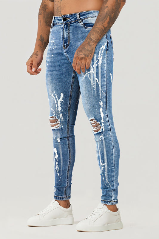 Blaue Skinny-Jeans für Herren – zerrissen