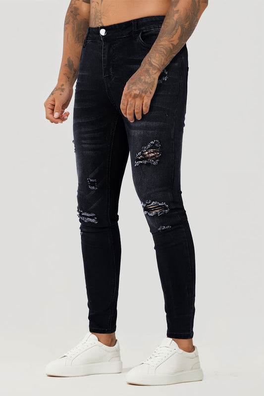 Schwarze zerrissene Skinny-Jeans für Herren