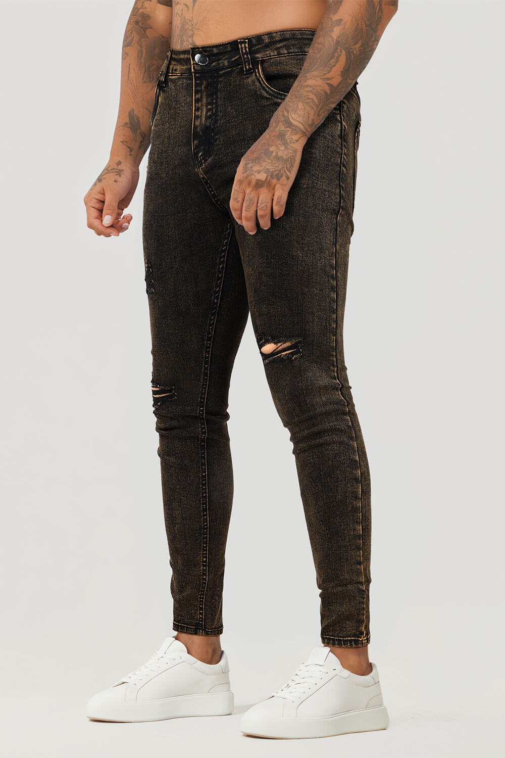 Men's Black Ripped Skinny Jean With Gold