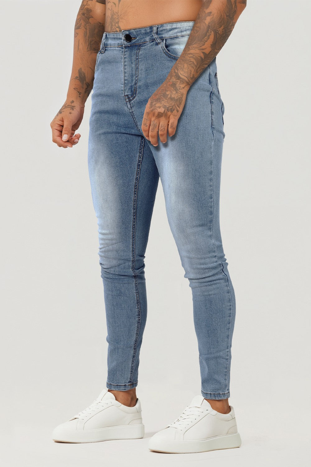 Jean skinny délavé clair pour hommes - Bleu