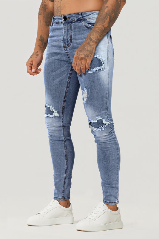 Men's Stretch Skinny Jean - Ripped & Blue