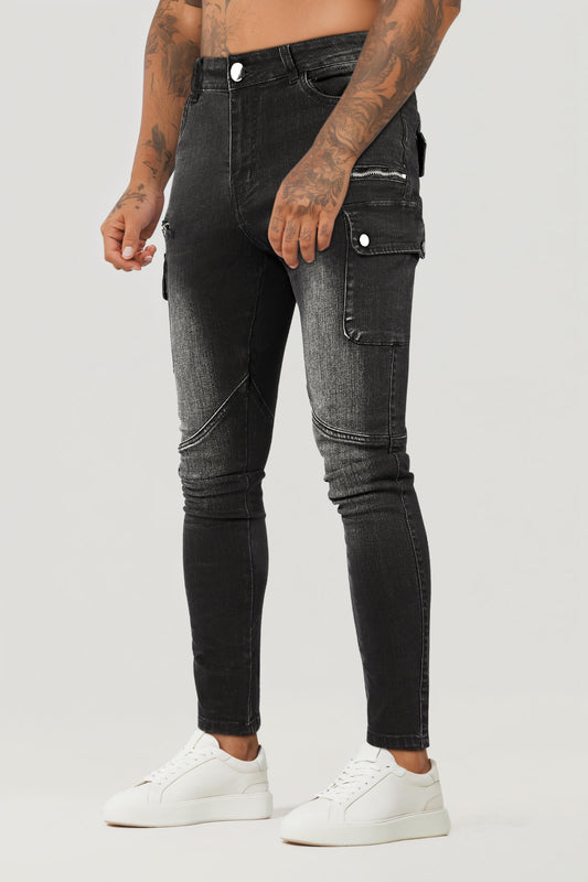 Gray Skinny Jean For Men - Multi Pocket