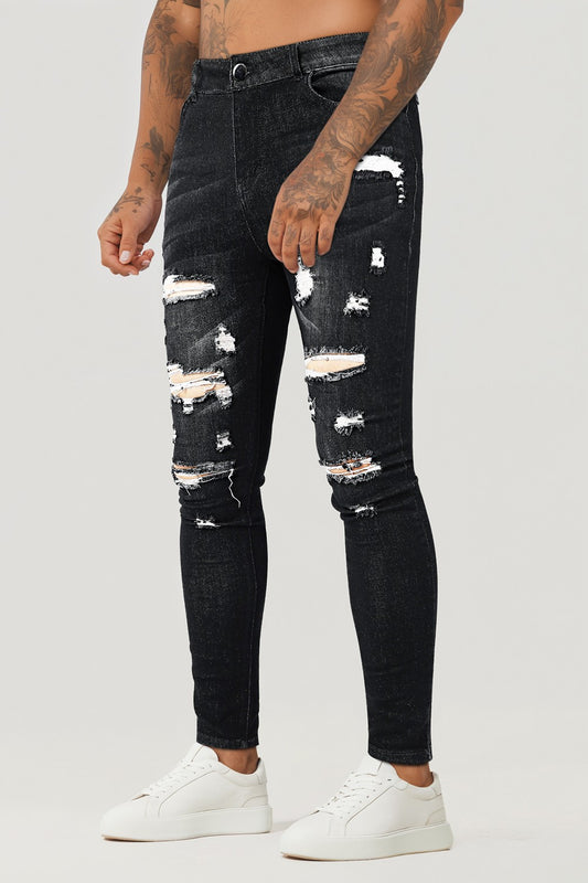 Men Super Stretch Skinny Jean - Ripped & Black