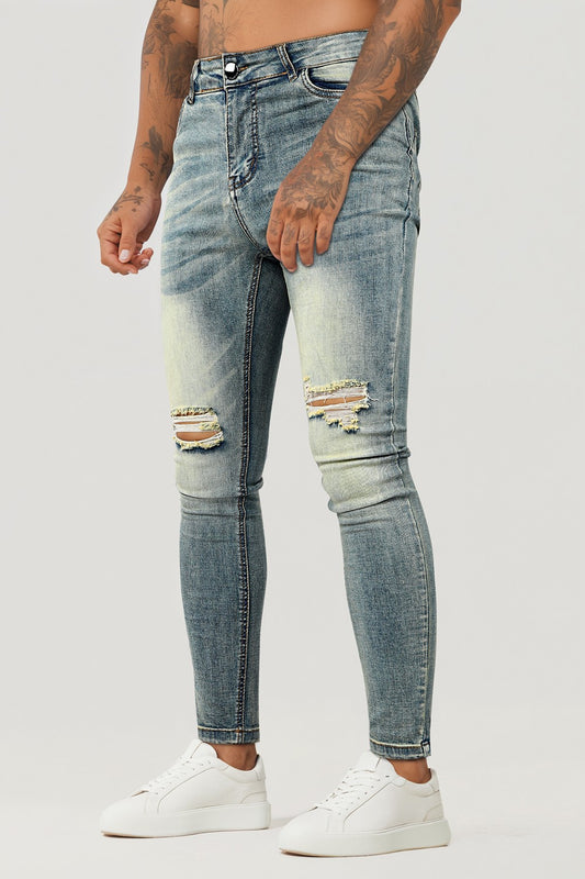 Men's Blue Skinny Jean Ripped - Washing