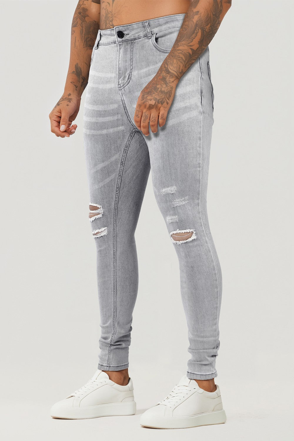 Men‘s Ripped Washed Skinny Marble Grey Jean