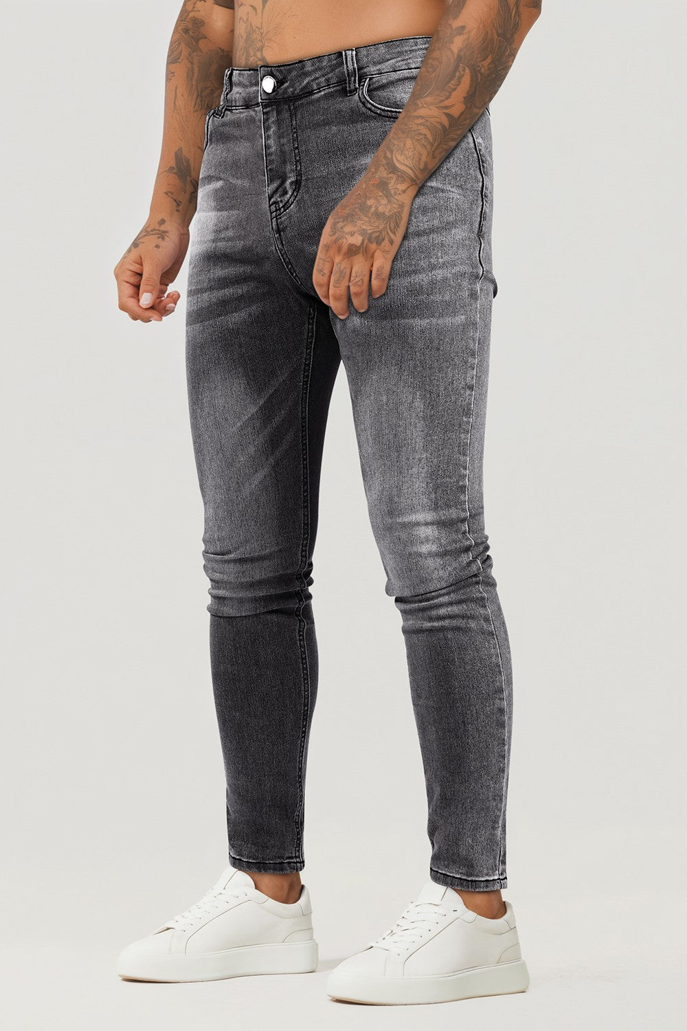 Men's Zipper Skinny Jean -Gray & Washed