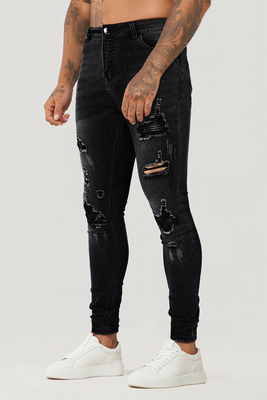 Men's Black Ripped Skinny Jean - High Stretch