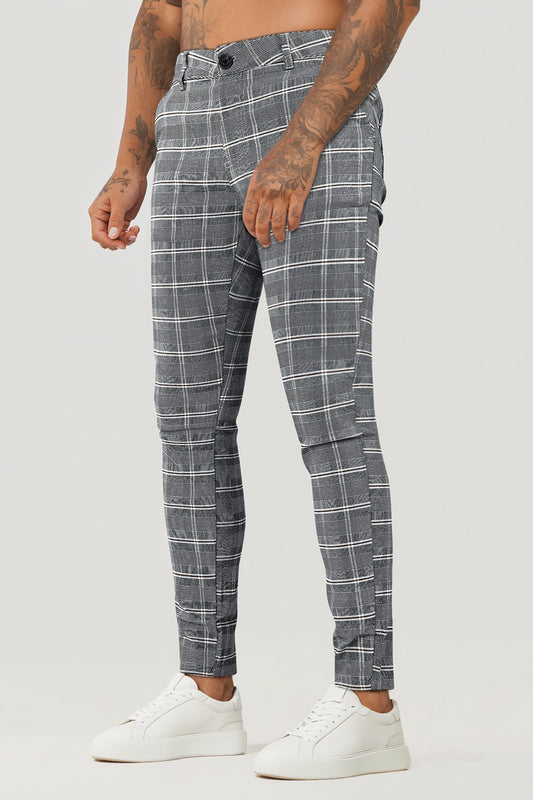 Men's Grey Plaid Dress Pant