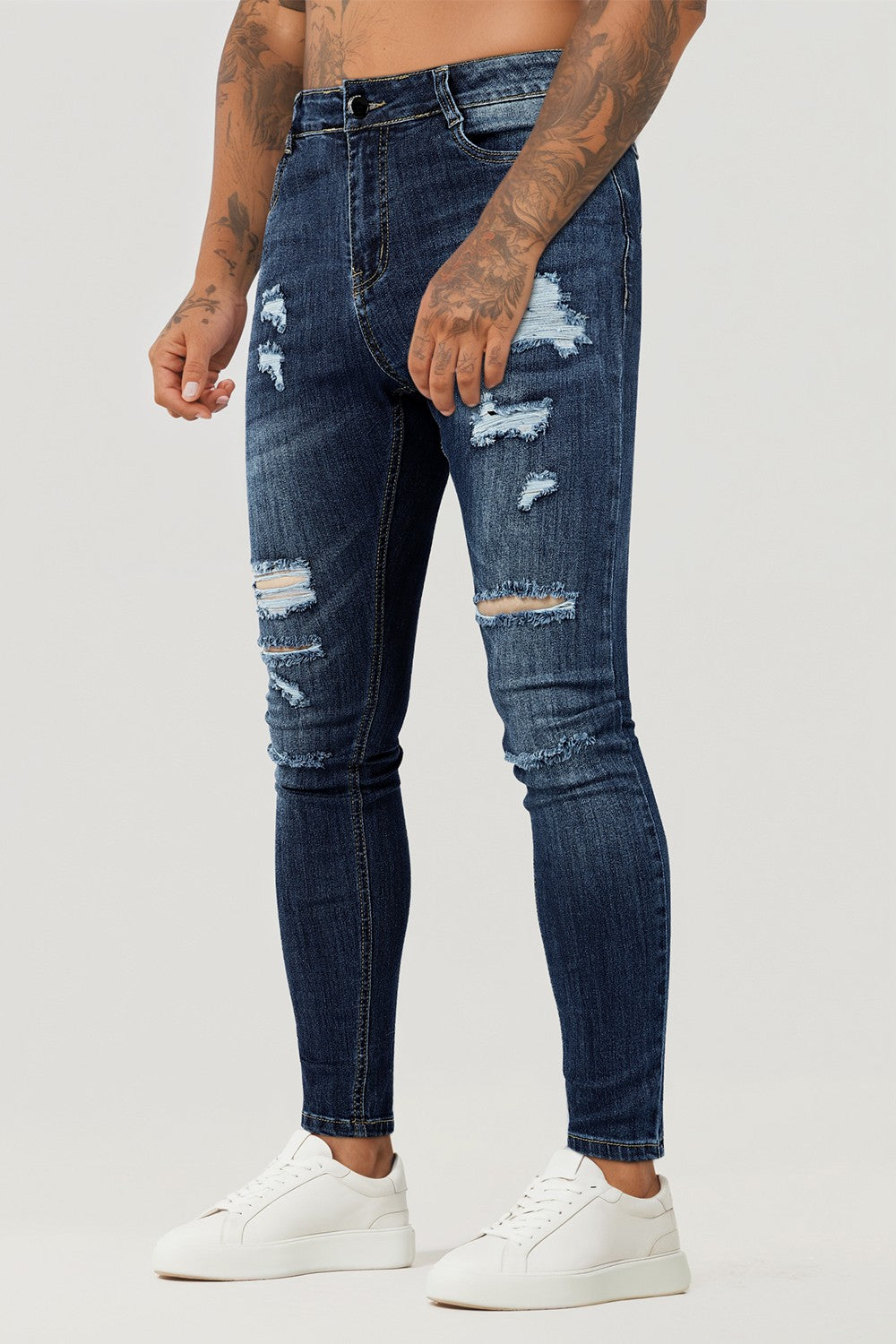 Men's Ripped Skinny Jean - Deep Blue & Light Blue