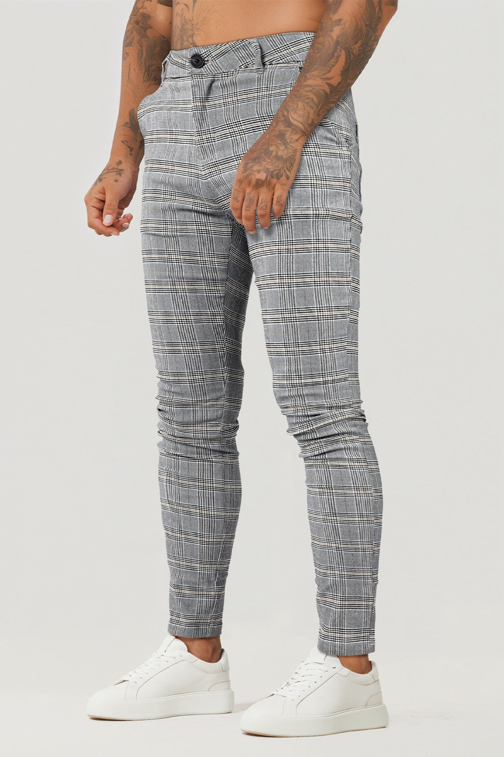 Mens Light Grey Plaid Pant