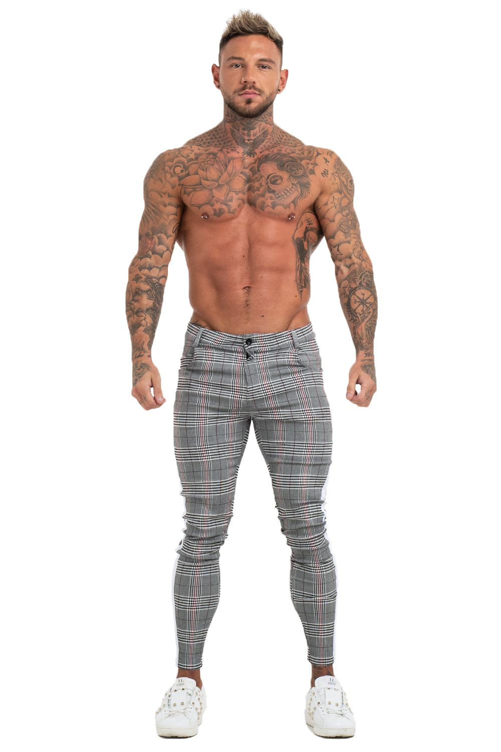 men's grey plaid chino pants