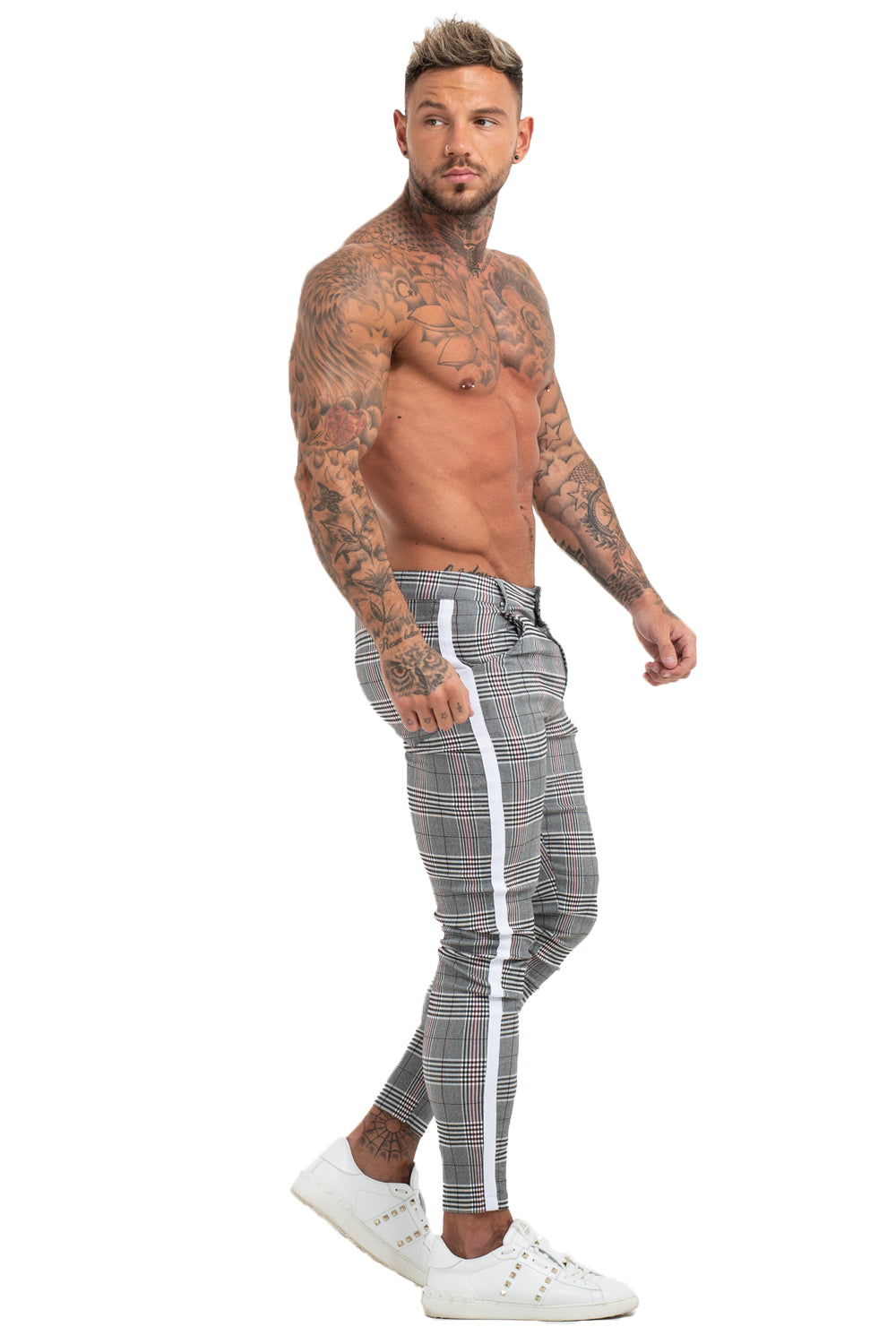 men's grey plaid chino pants