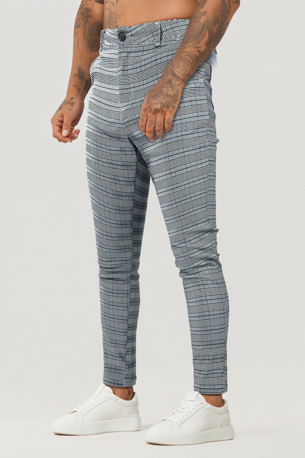 Men's Grey Plaid Chino Pants