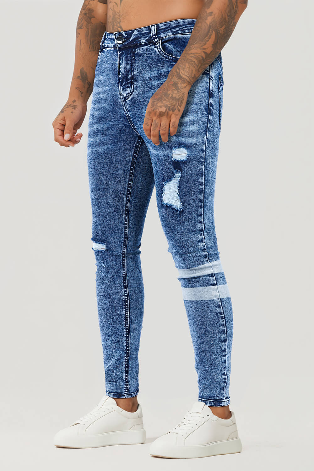 Jean skinny bleu pour hommes - Déchiré