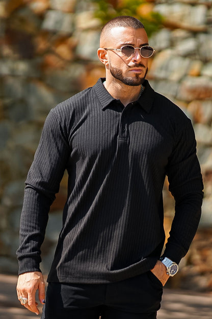 men's black long sleeve polo shirts