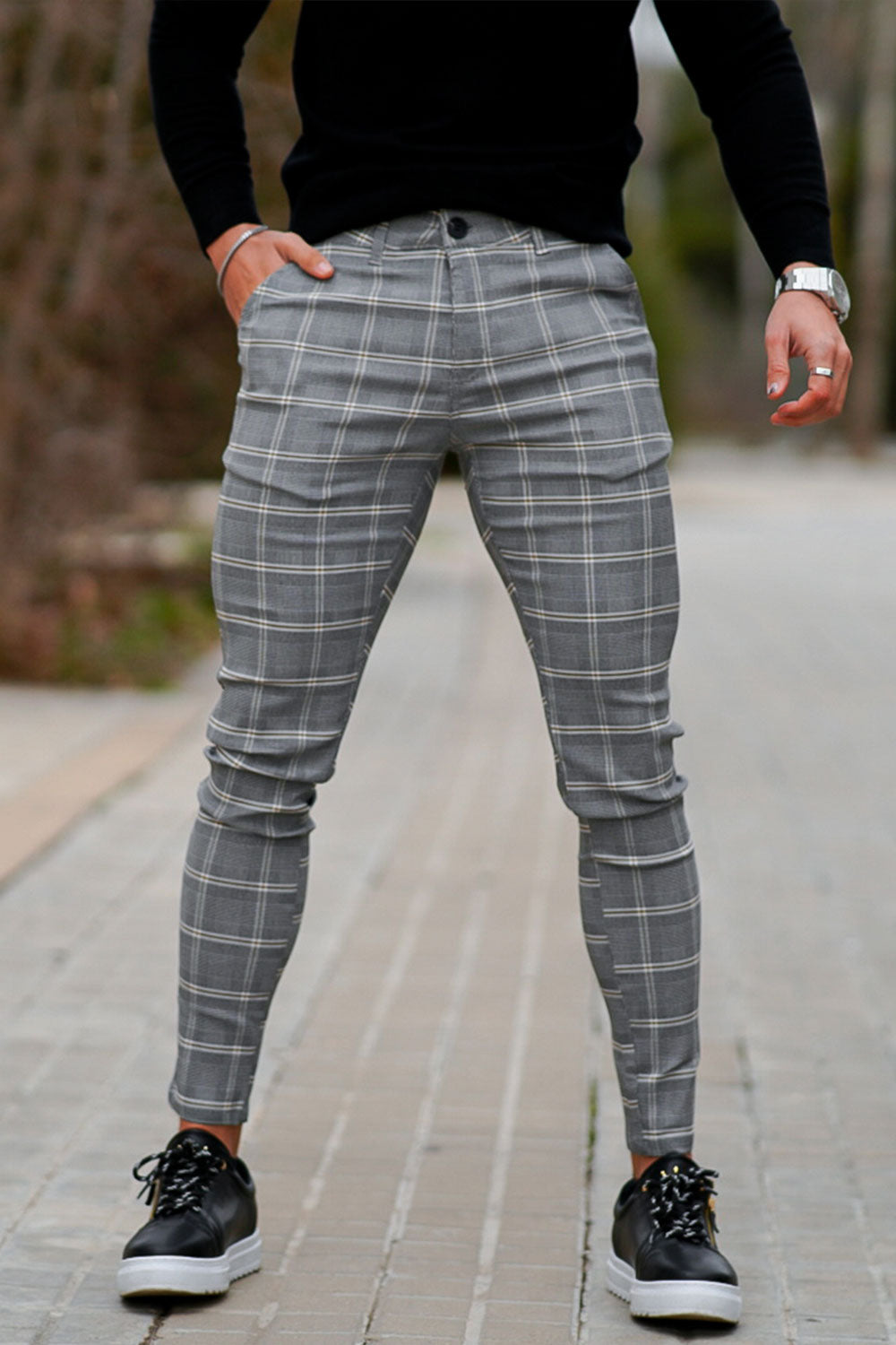 grey plaid dress pants